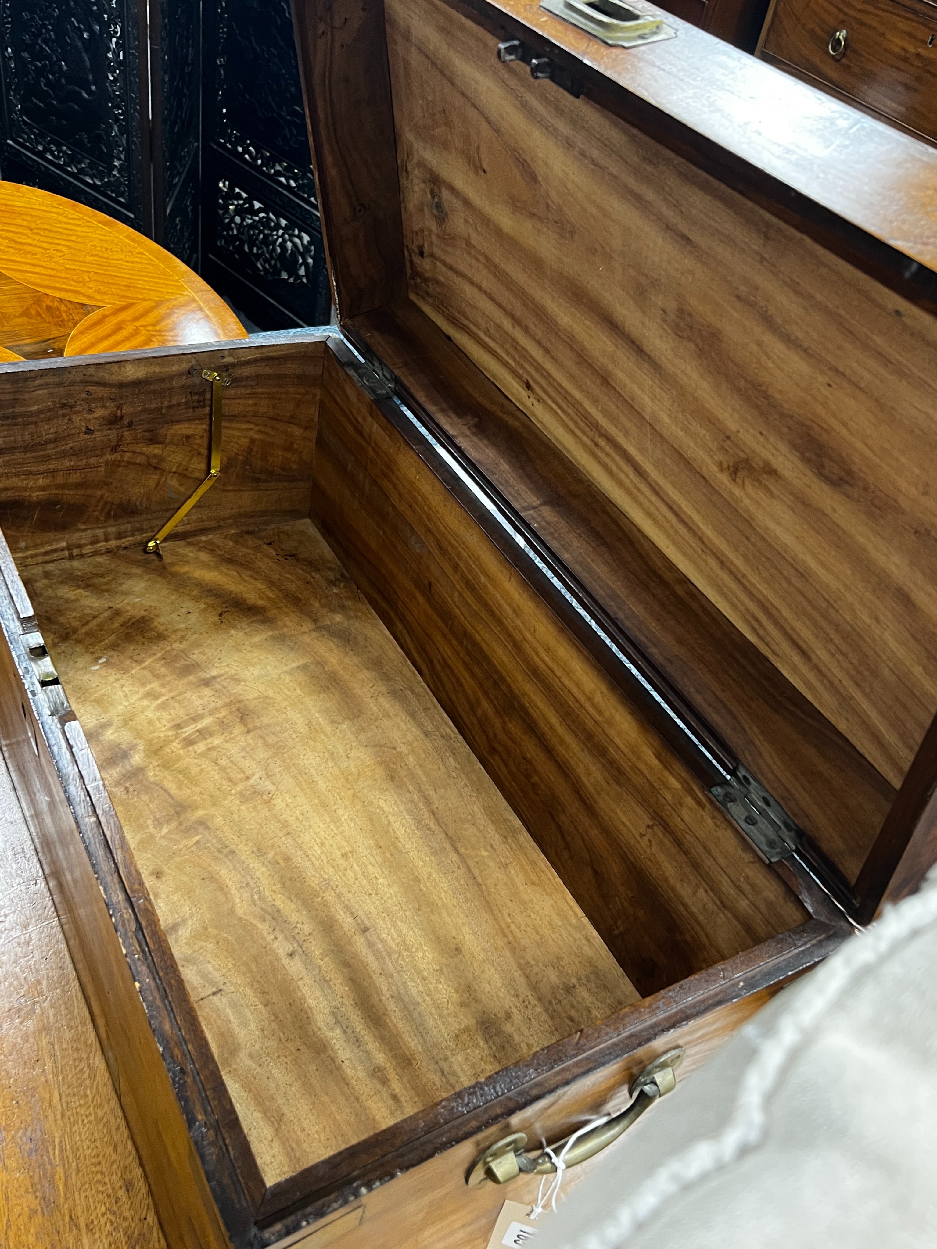 A small 19th century brass bound camphorwood trunk, length 74cm, depth 38cm, height 33cm